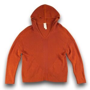 ISCHIKO Oska‎ Loogan Knit Hoodie Women 2 Orange Cotton V-Neck Long Sleeve Ribbed